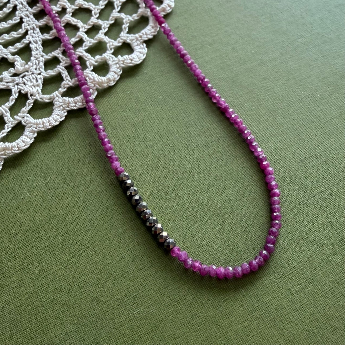 Raw Ruby & Pyrite Beaded Necklace