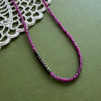 Raw Ruby & Pyrite Beaded Necklace