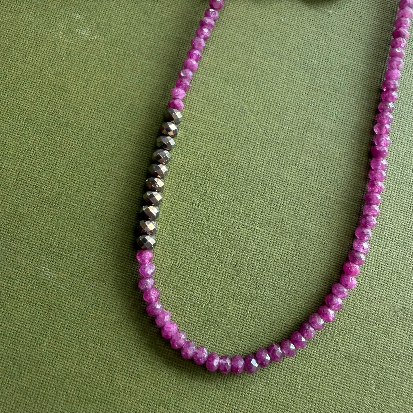 Raw Ruby & Pyrite Beaded Necklace