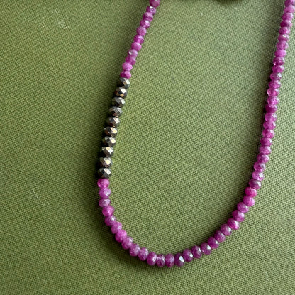 Raw Ruby & Pyrite Beaded Necklace