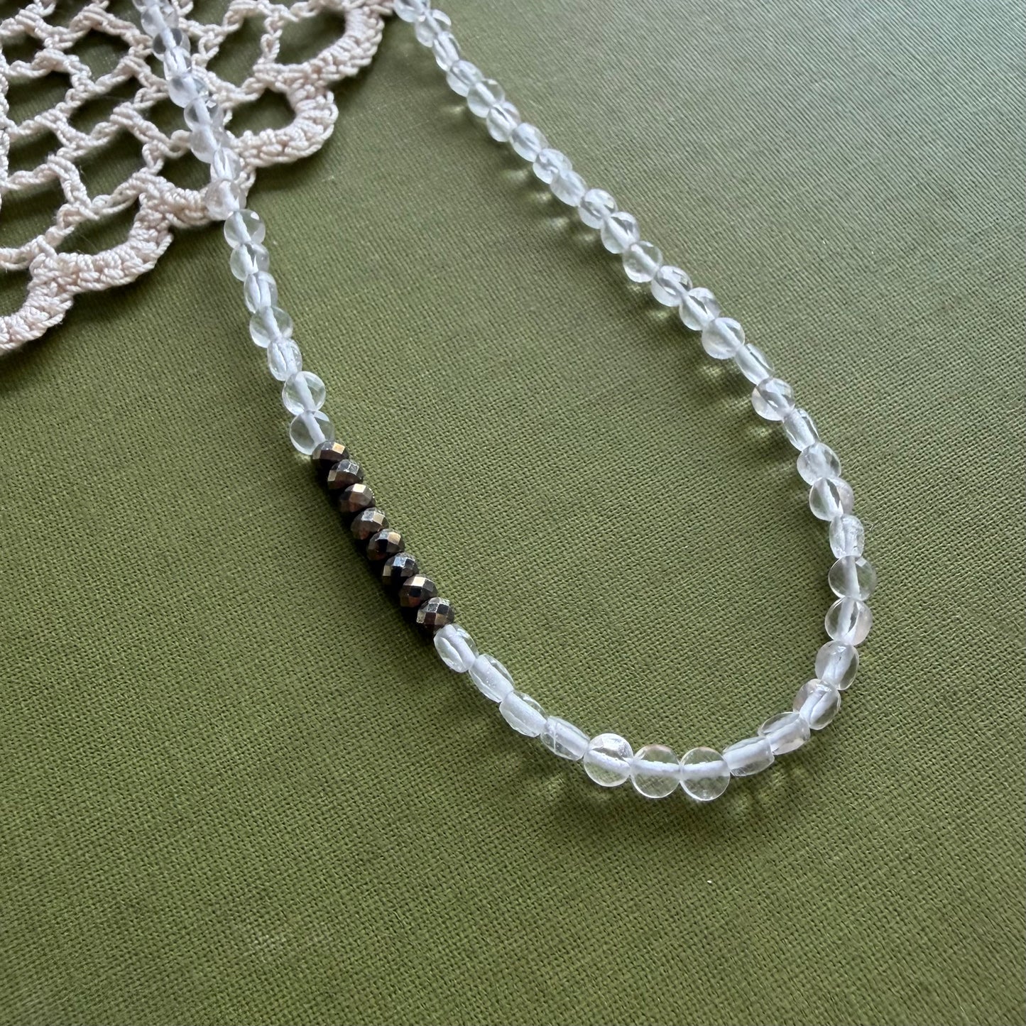Clear Quartz & Pyrite Beaded Necklace