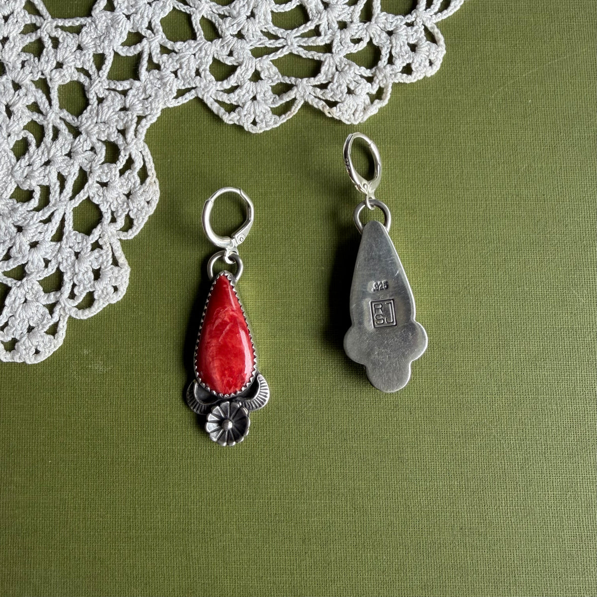 Red Spiny Oyster Earrings with Flower Detail