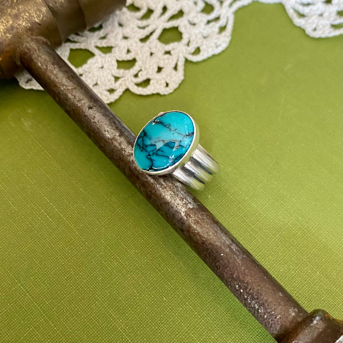 Wide Band Turquoise Ring Size 5