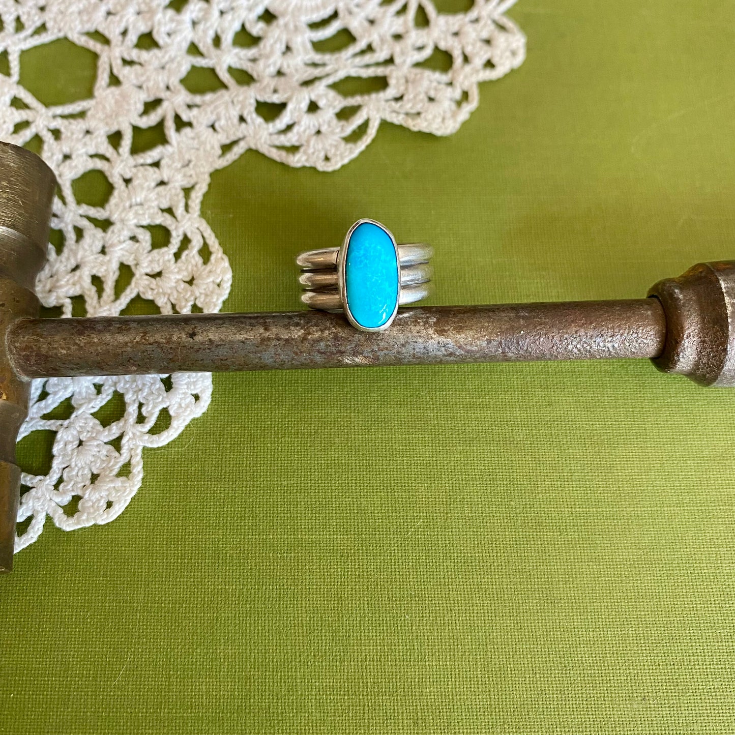 Wide Band Turquoise Ring Size 6