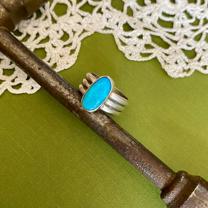 Wide Band Turquoise Ring Size 6
