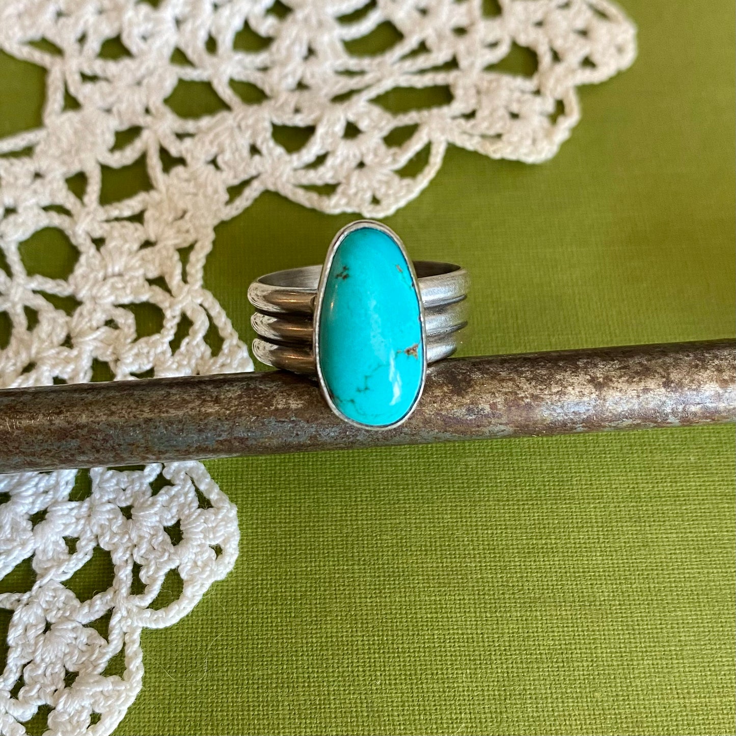 Wide Band Turquoise Ring Size 9