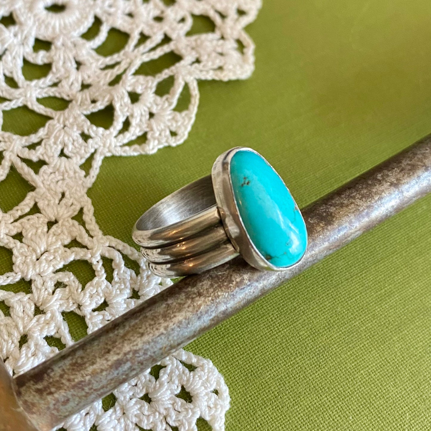 Wide Band Turquoise Ring Size 9