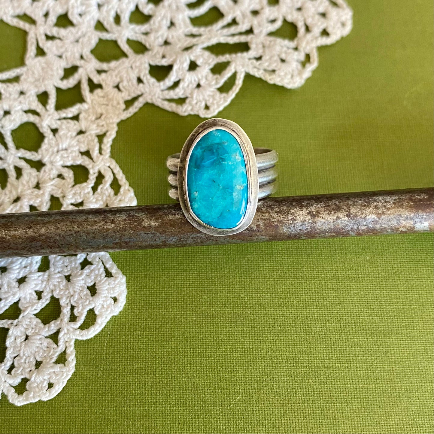 Wide Band Turquoise Ring Size 8