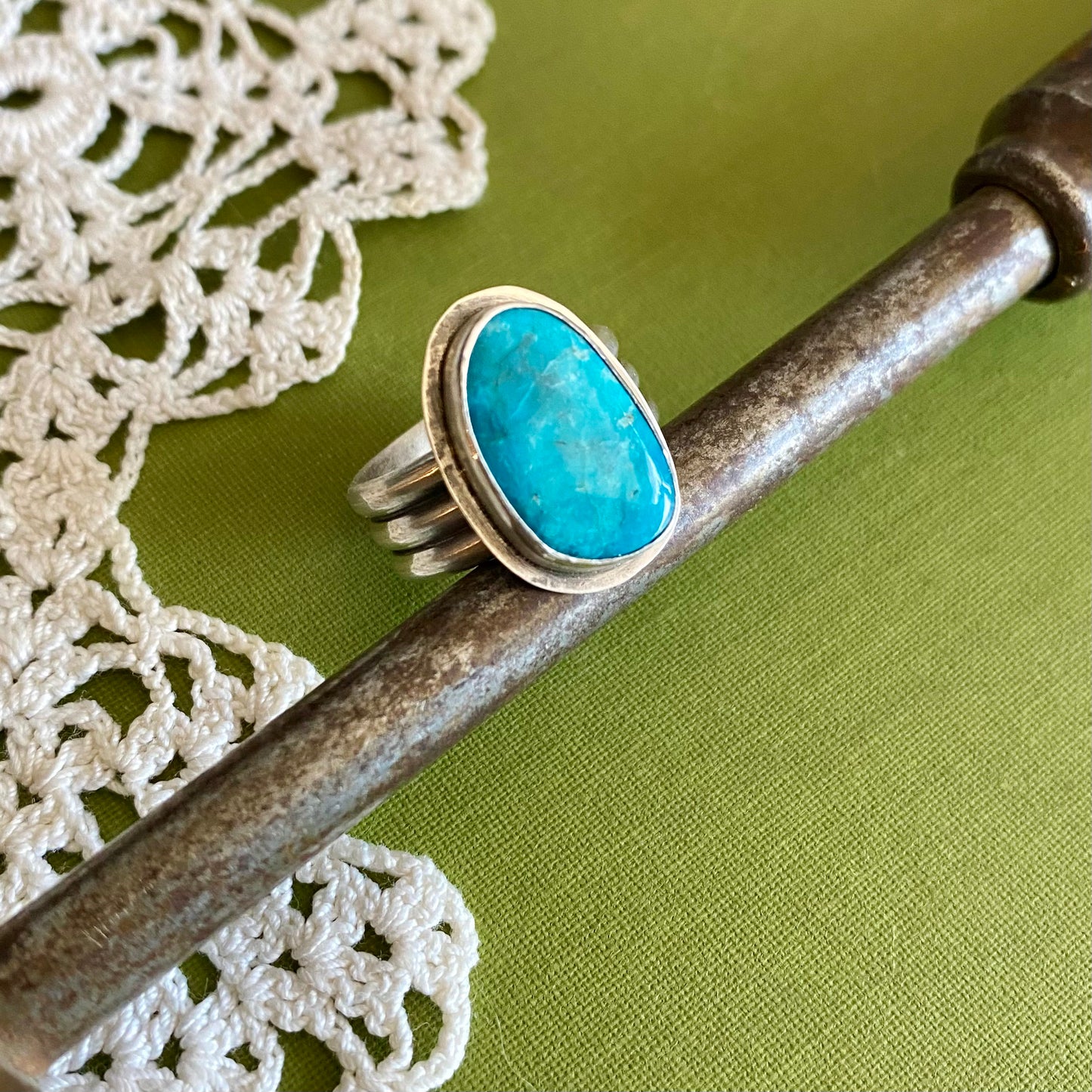 Wide Band Turquoise Ring Size 8