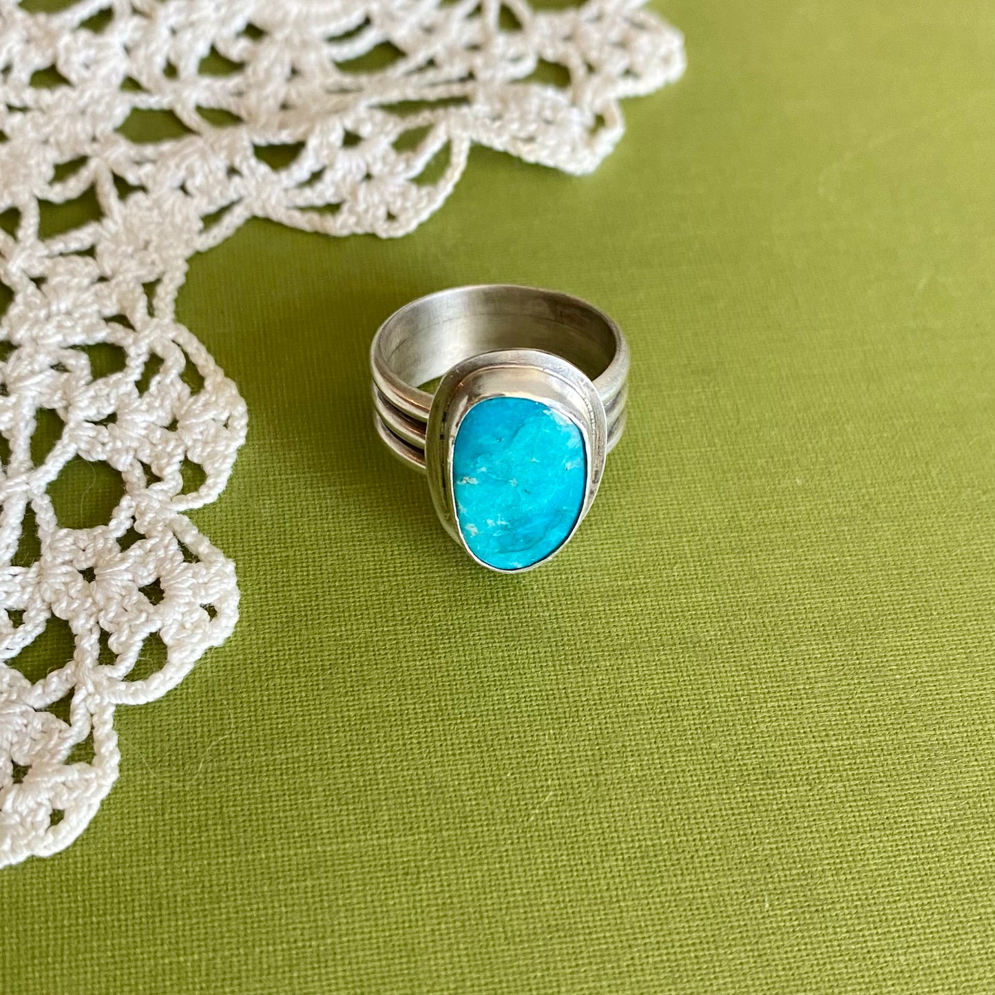 Wide Band Turquoise Ring Size 8