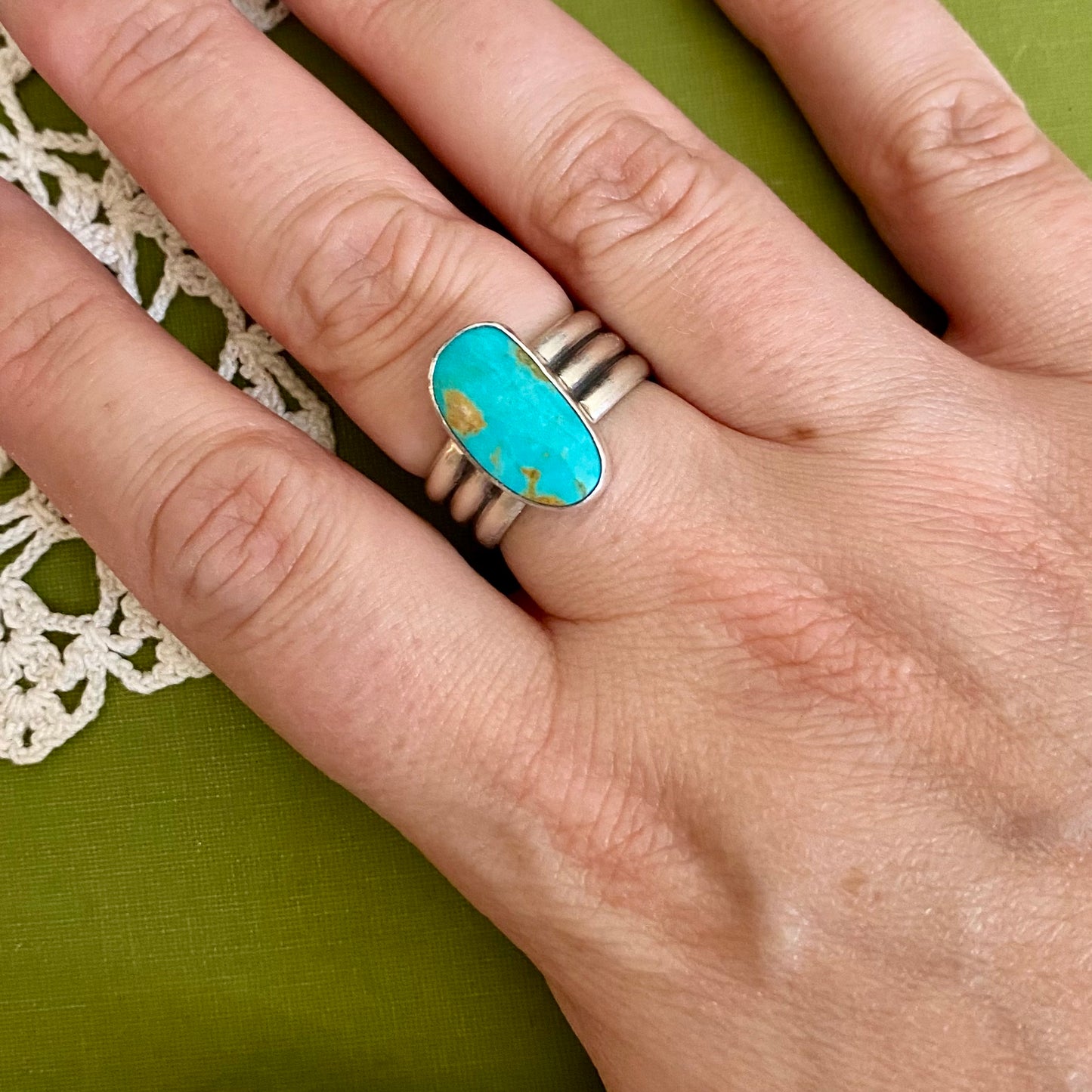 Wide Band Turquoise Ring Size 7