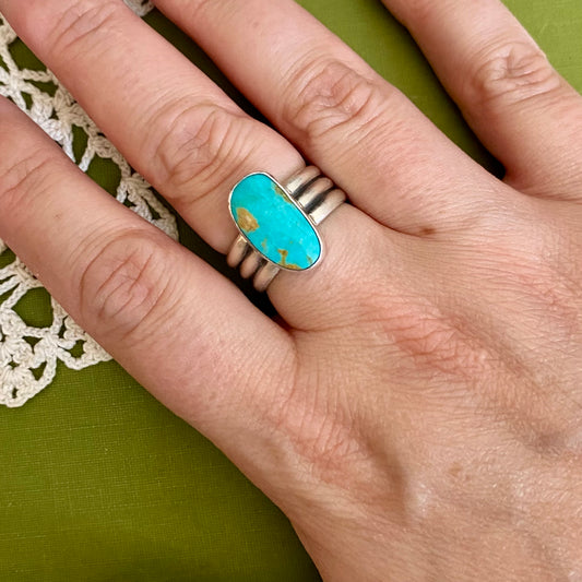 Wide Band Turquoise Ring Size 7