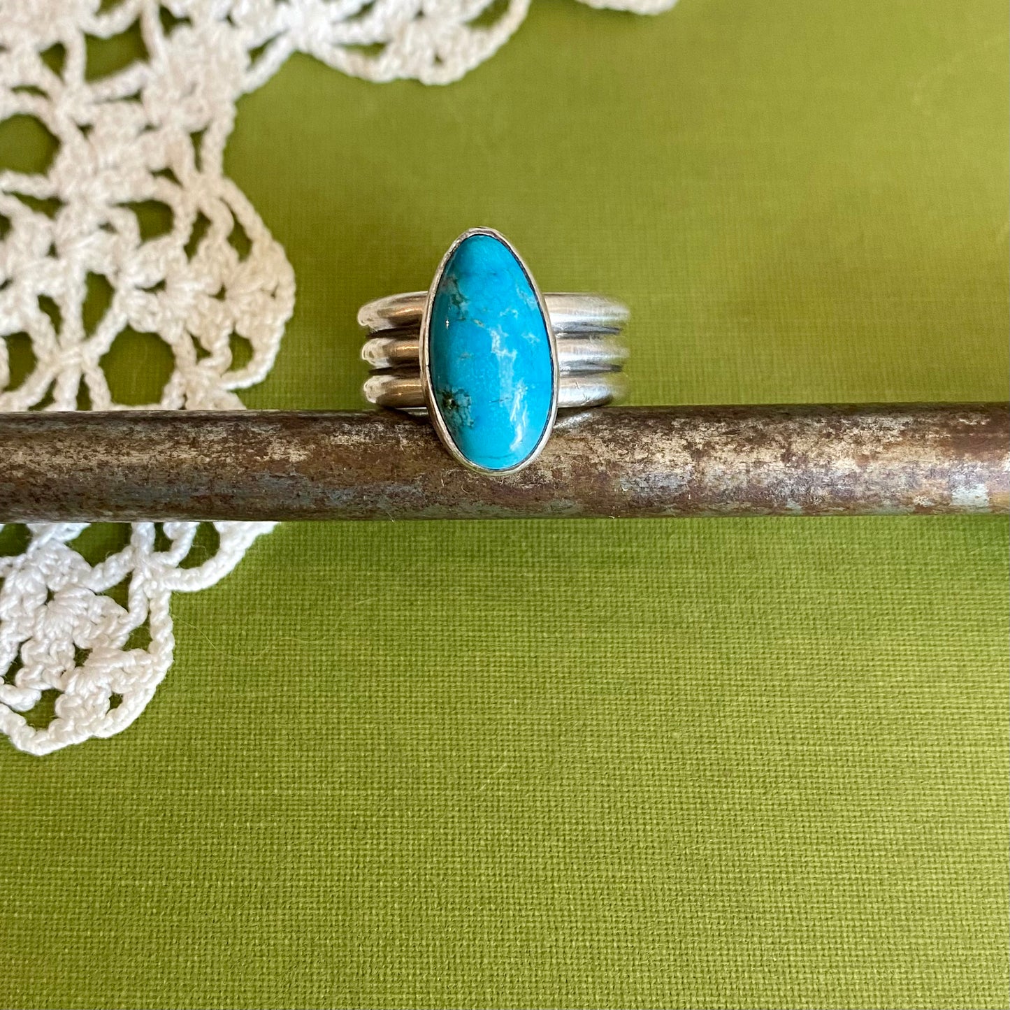 Wide Band Turquoise Ring Size 7