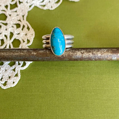 Wide Band Turquoise Ring Size 7