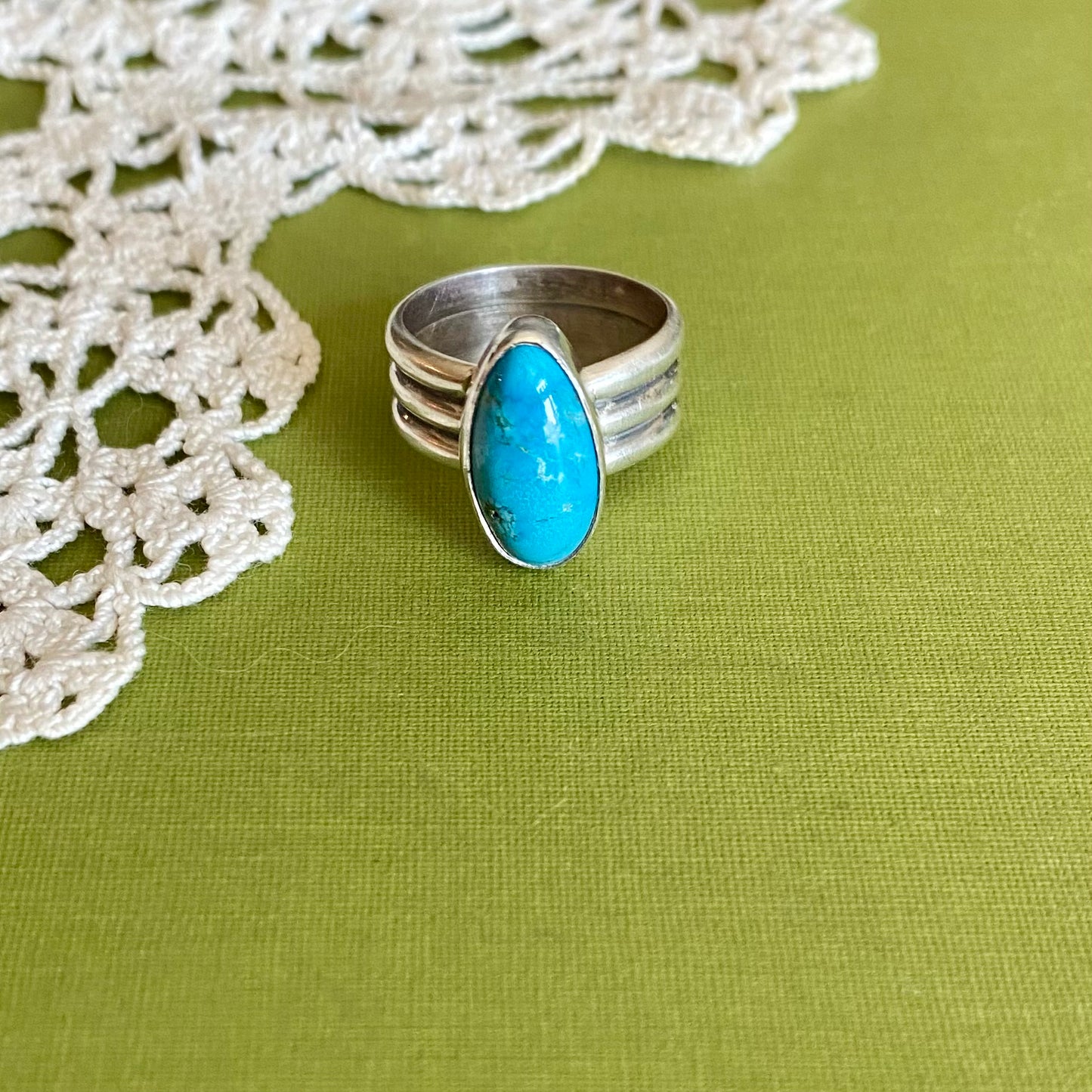 Wide Band Turquoise Ring Size 7