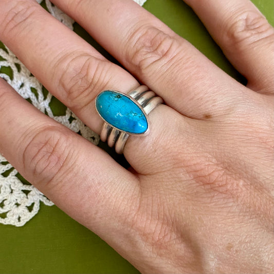Wide Band Turquoise Ring Size 7