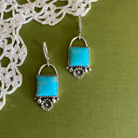 Kingman Turquoise Earrings with Flower Detail