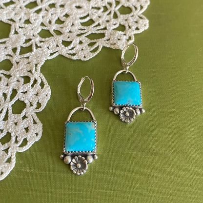 Kingman Turquoise Earrings with Flower Detail