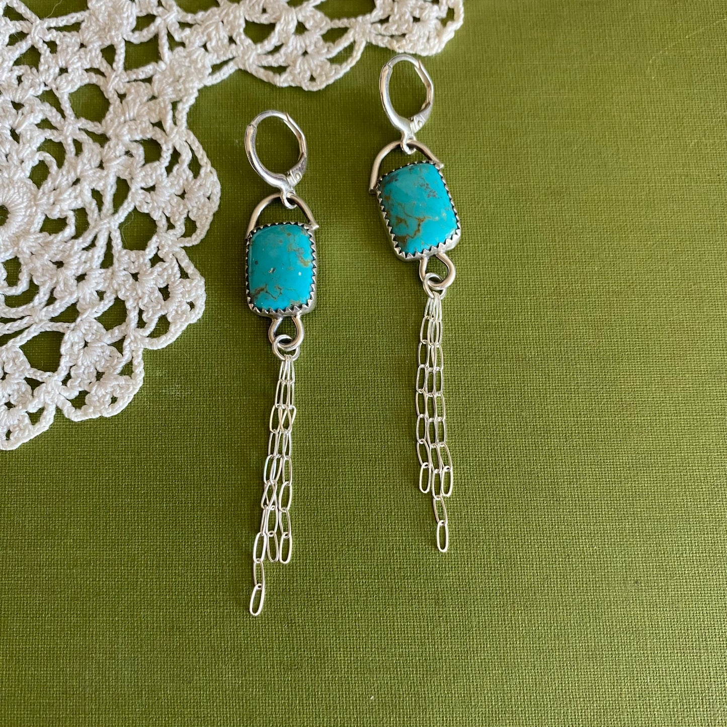 Turquoise Earrings with Chain Detail