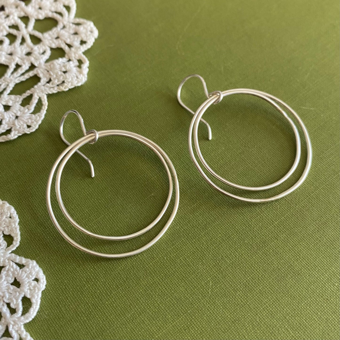 Medium Double Sterling Silver Hoop Earrings