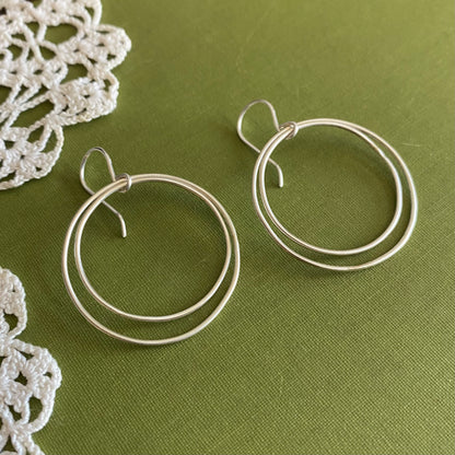 Medium Double Sterling Silver Hoop Earrings