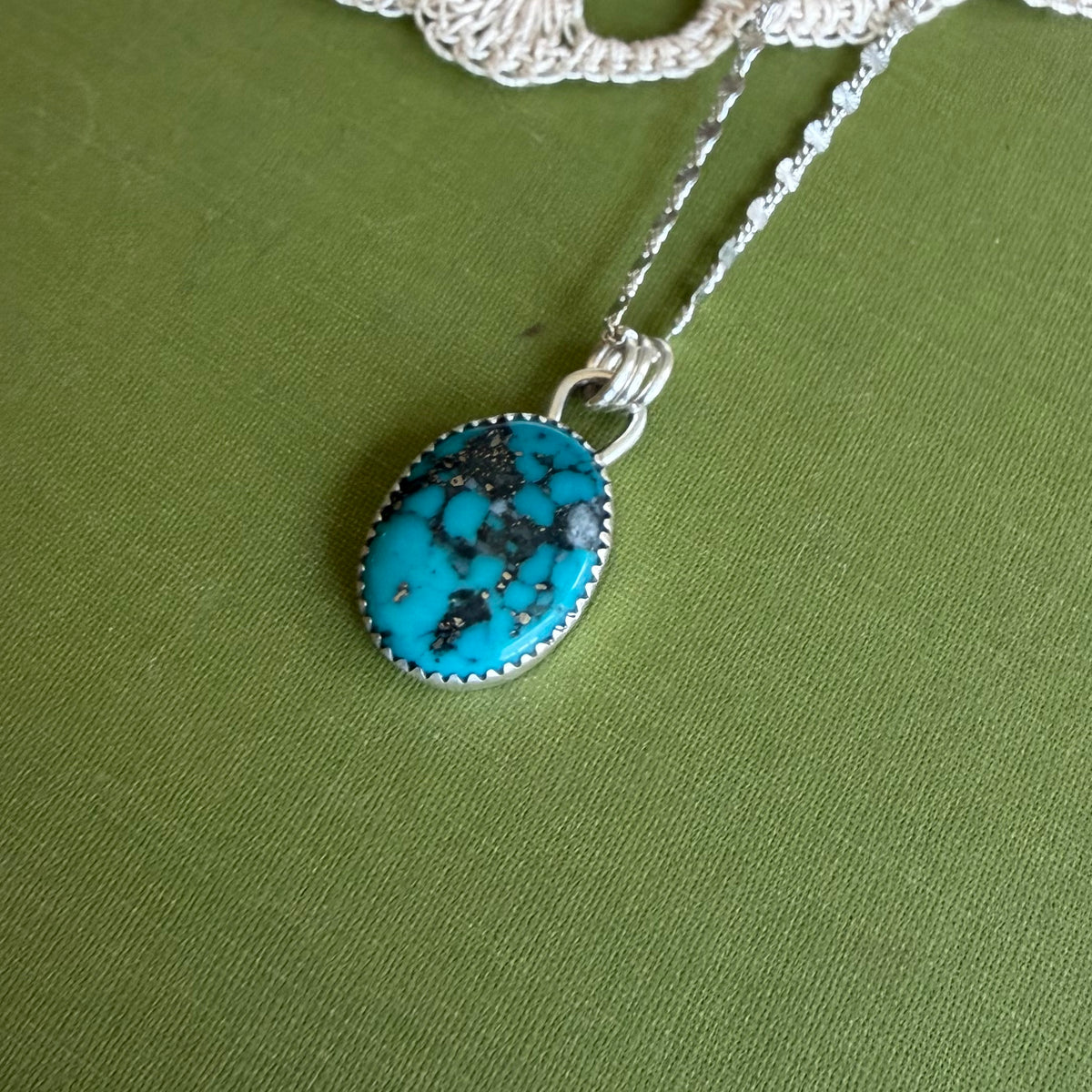 Large Simple Turquoise Pendant with Pyrite