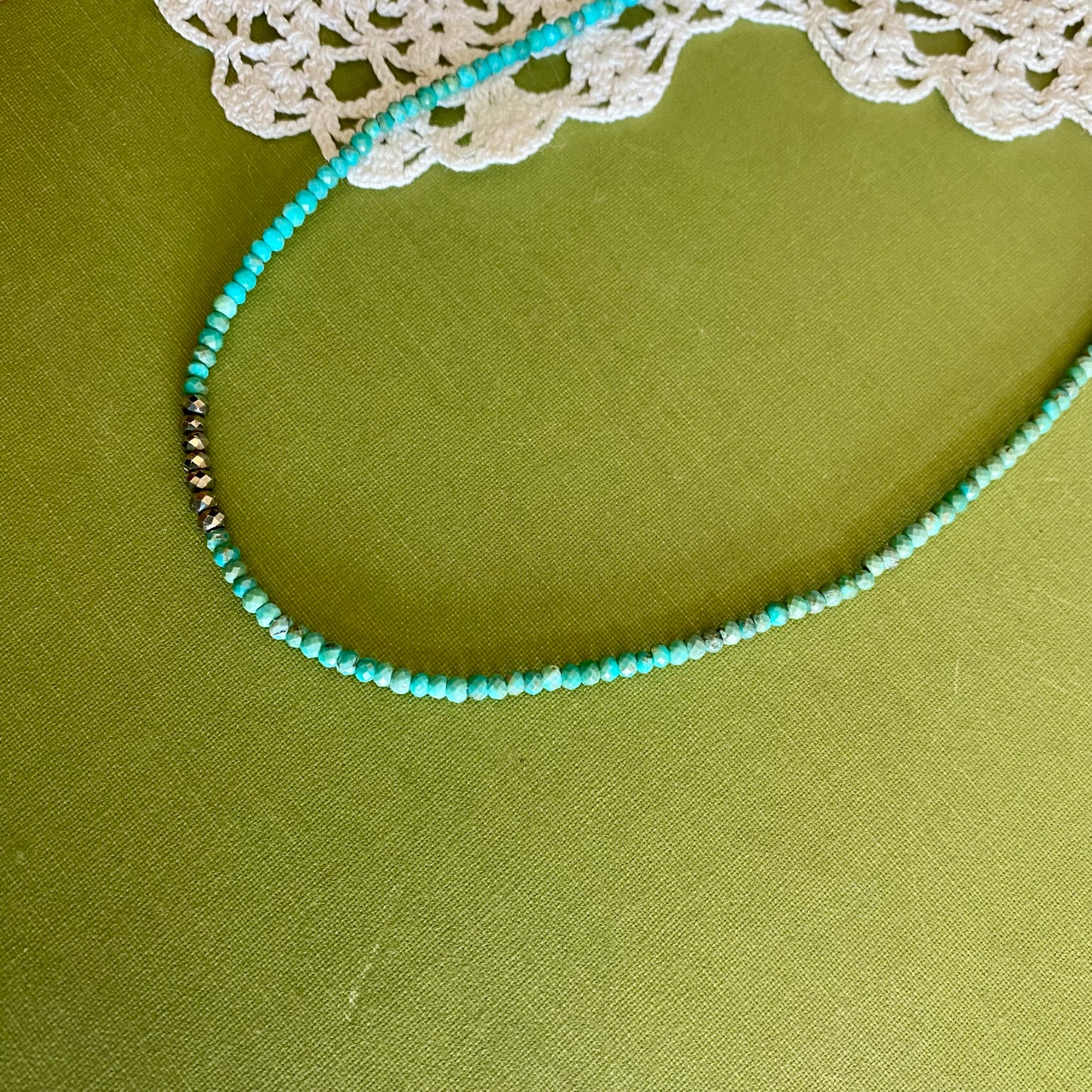 Turquoise & Pyrite Beaded Necklace