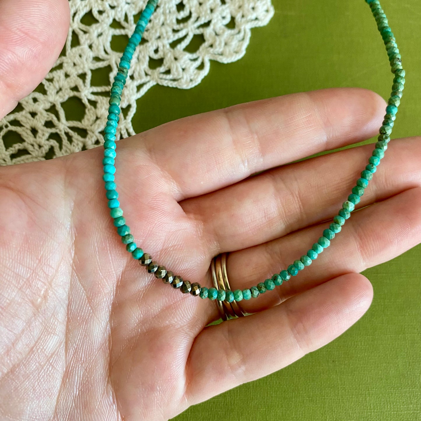 Turquoise & Pyrite Beaded Necklace