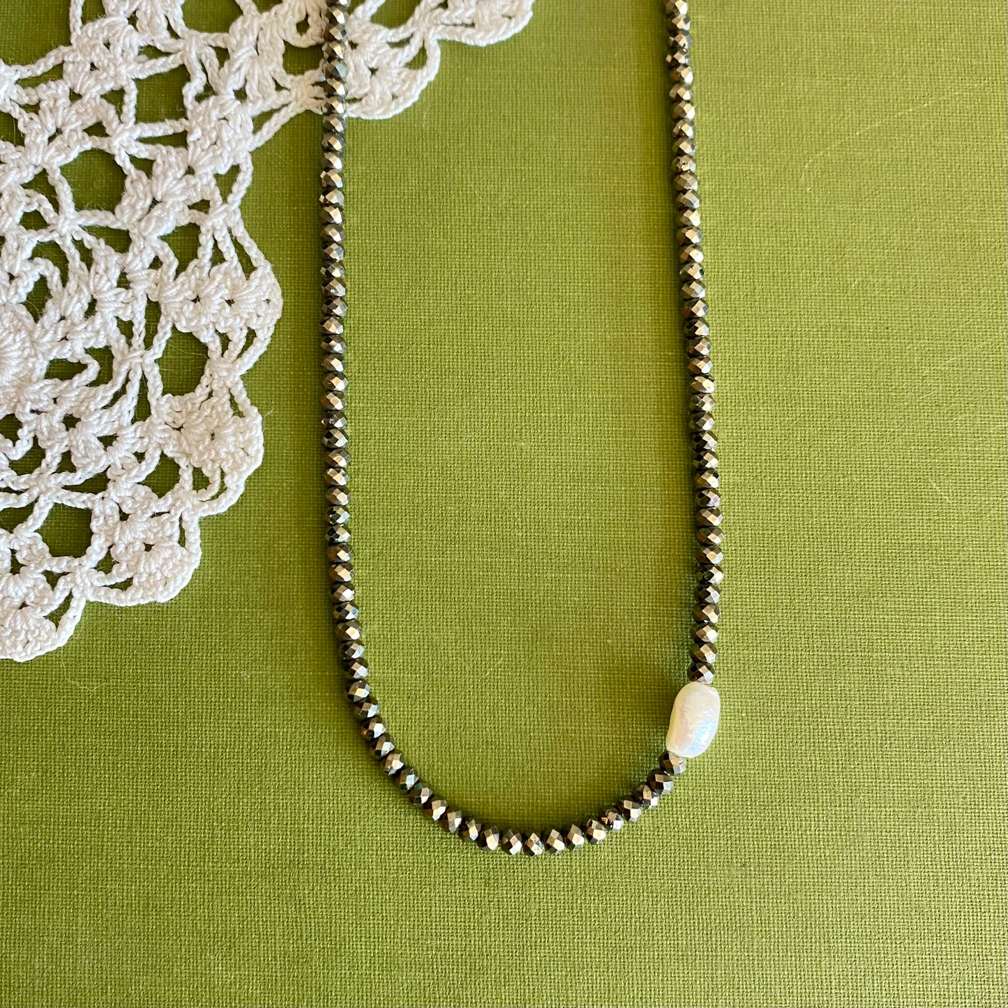 Pyrite & Pearl Beaded Necklace