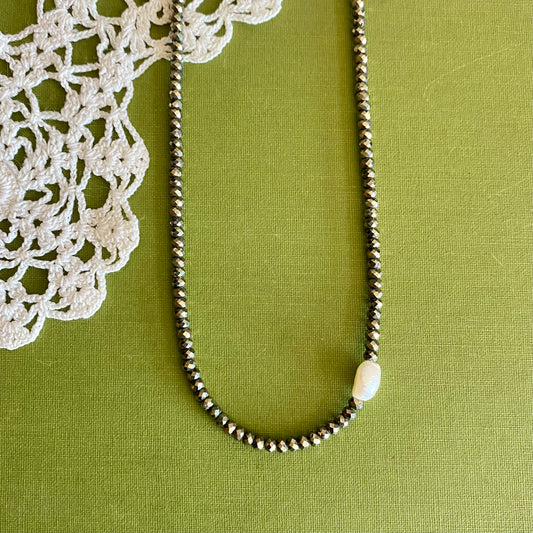Pyrite & Pearl Beaded Necklace