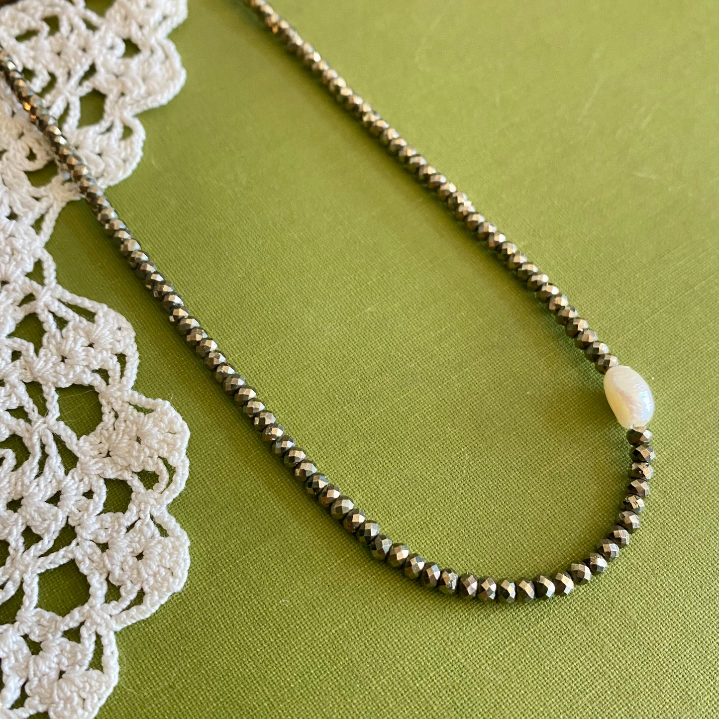 Pyrite & Pearl Beaded Necklace