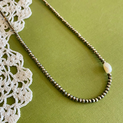 Pyrite & Pearl Beaded Necklace