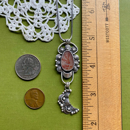 Orange Dendritic Agate Pendant with Moon Drop