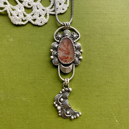 Orange Dendritic Agate Pendant with Moon Drop