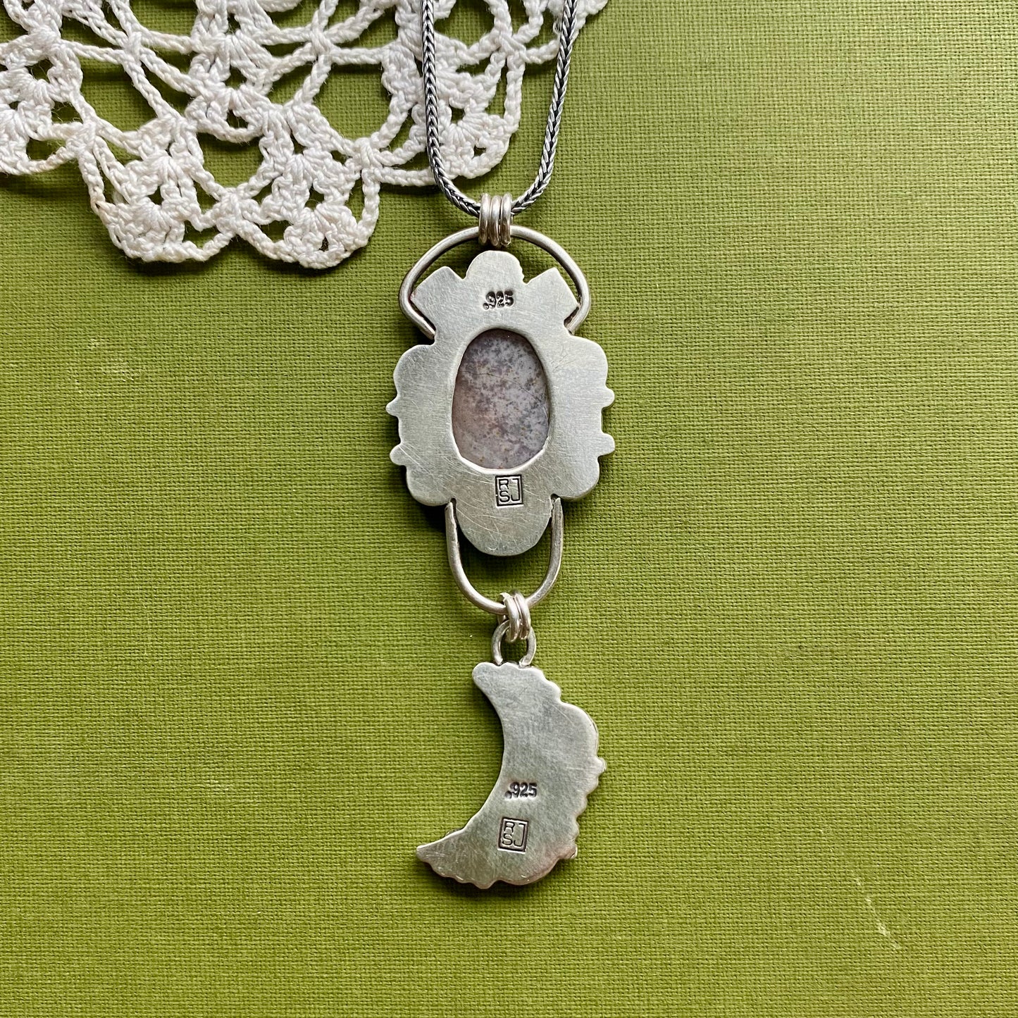 Orange Dendritic Agate Pendant with Moon Drop