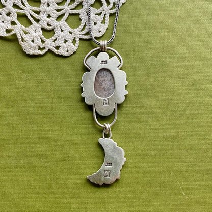 Orange Dendritic Agate Pendant with Moon Drop