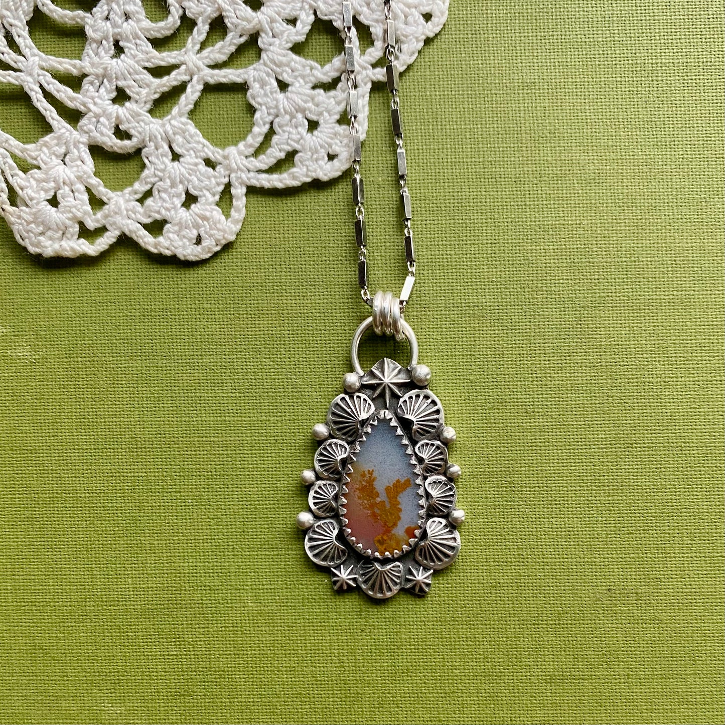 Orange Dendritic Agate Pendant
