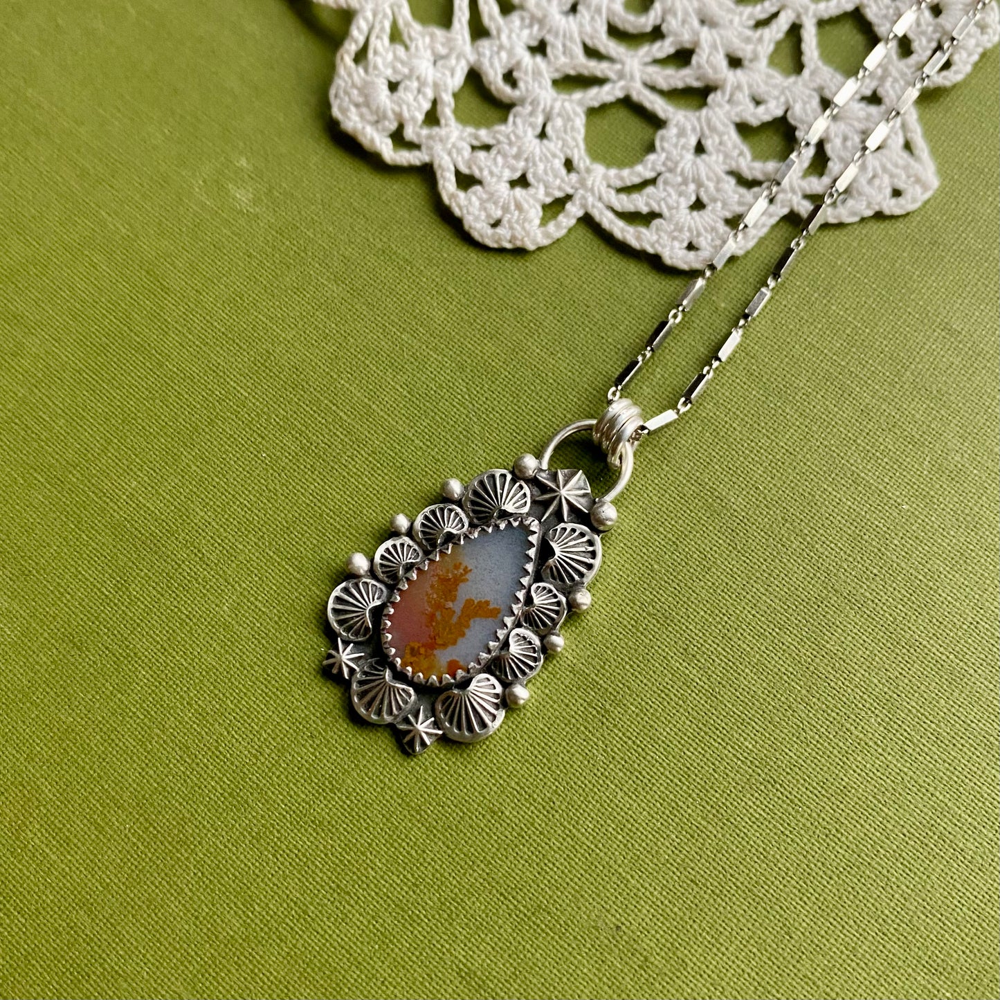 Orange Dendritic Agate Pendant