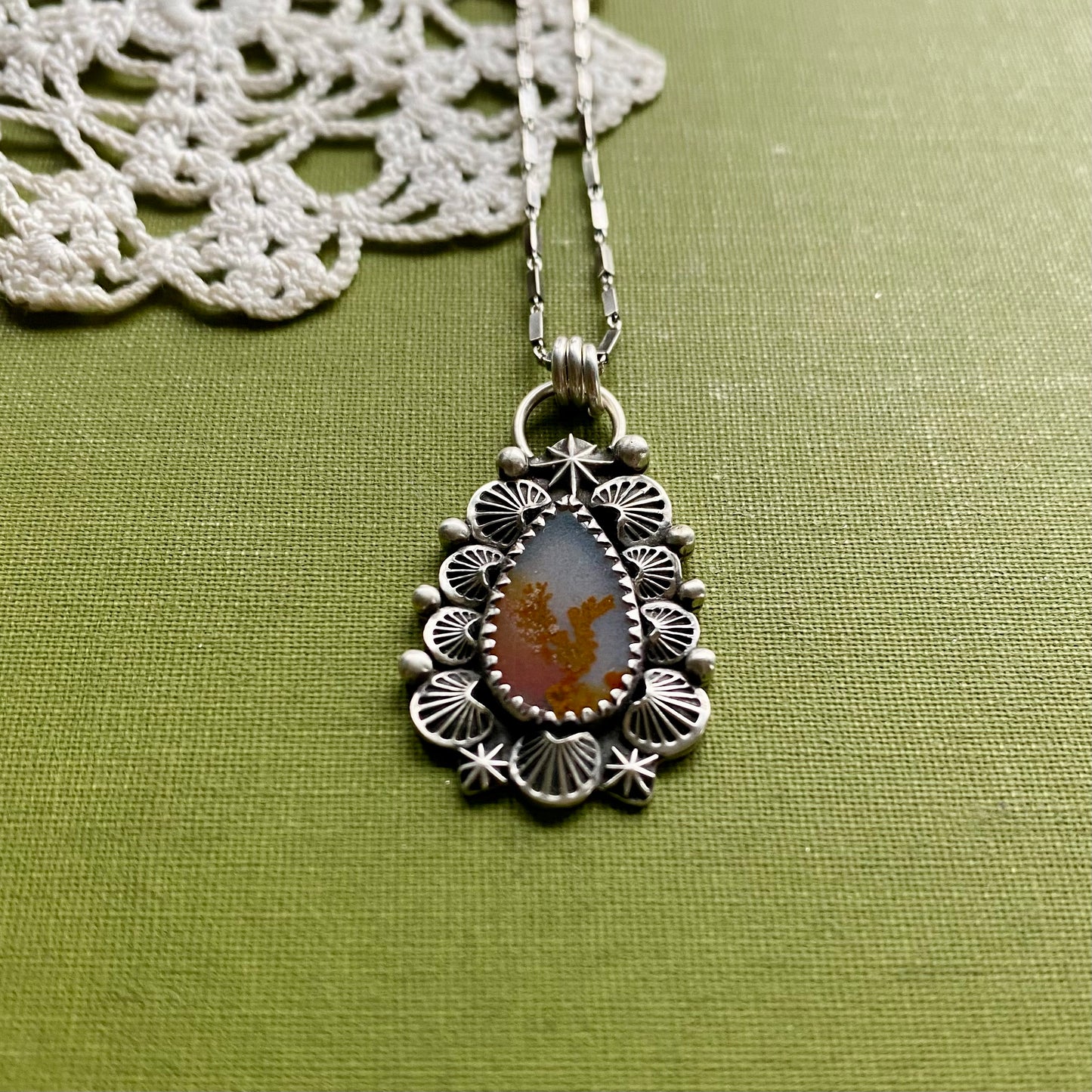 Orange Dendritic Agate Pendant