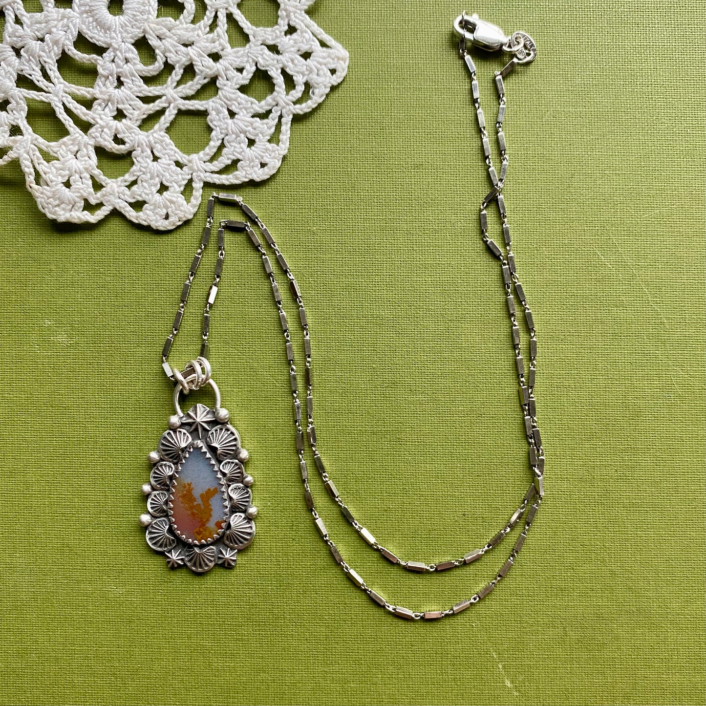 Orange Dendritic Agate Pendant