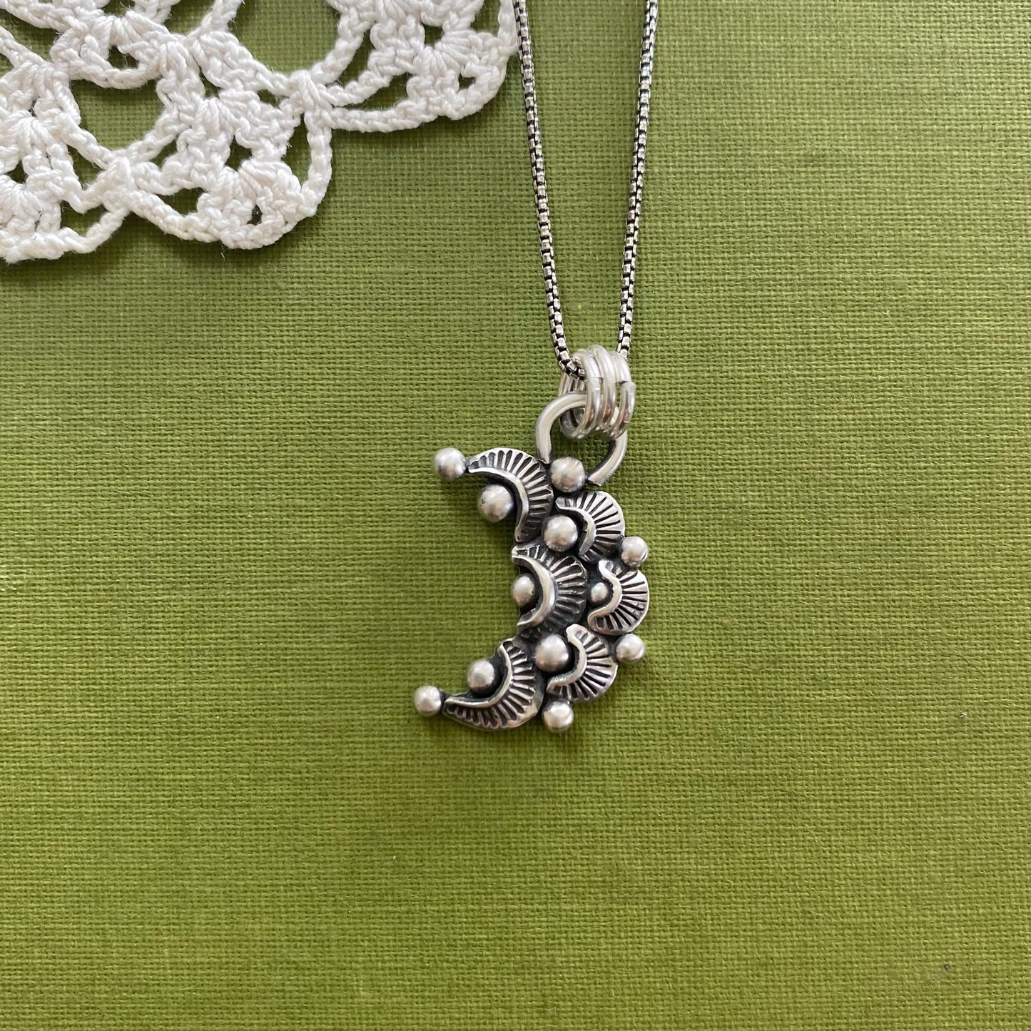 Sterling Silver Scalloped Moon Pendant