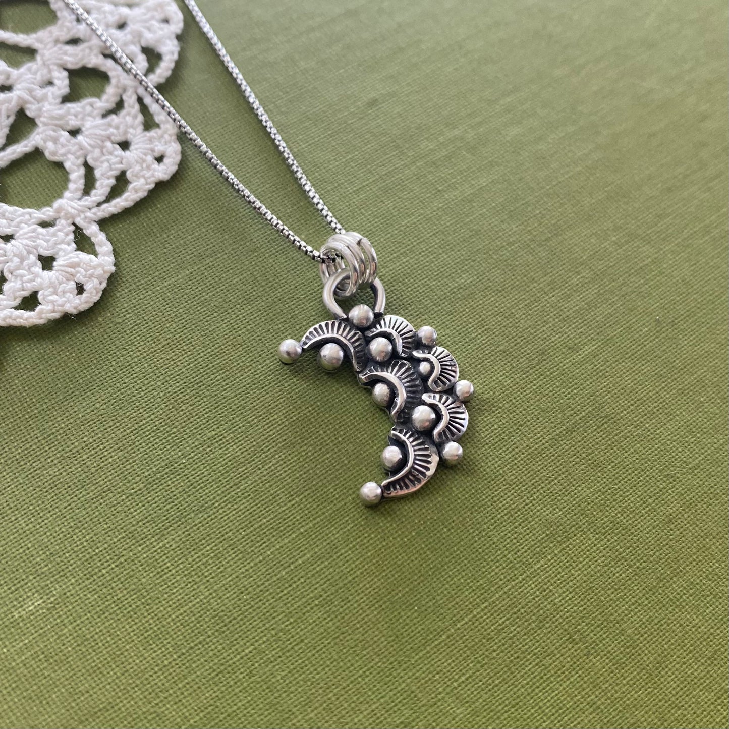 Sterling Silver Scalloped Moon Pendant