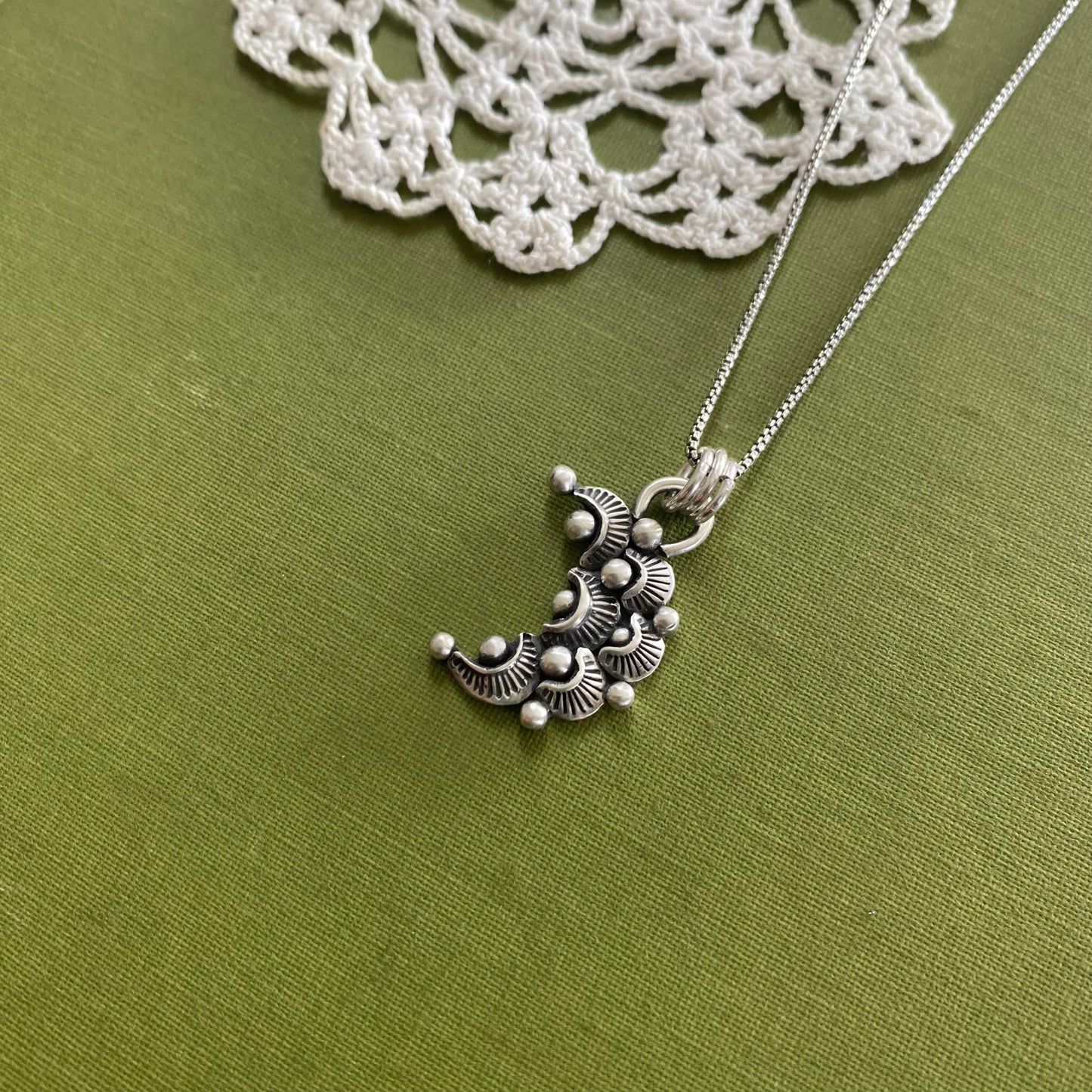 Sterling Silver Scalloped Moon Pendant