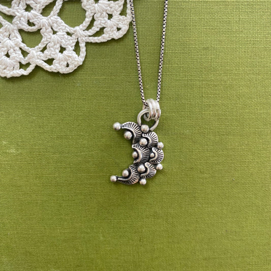 Sterling Silver Scalloped Moon Pendant