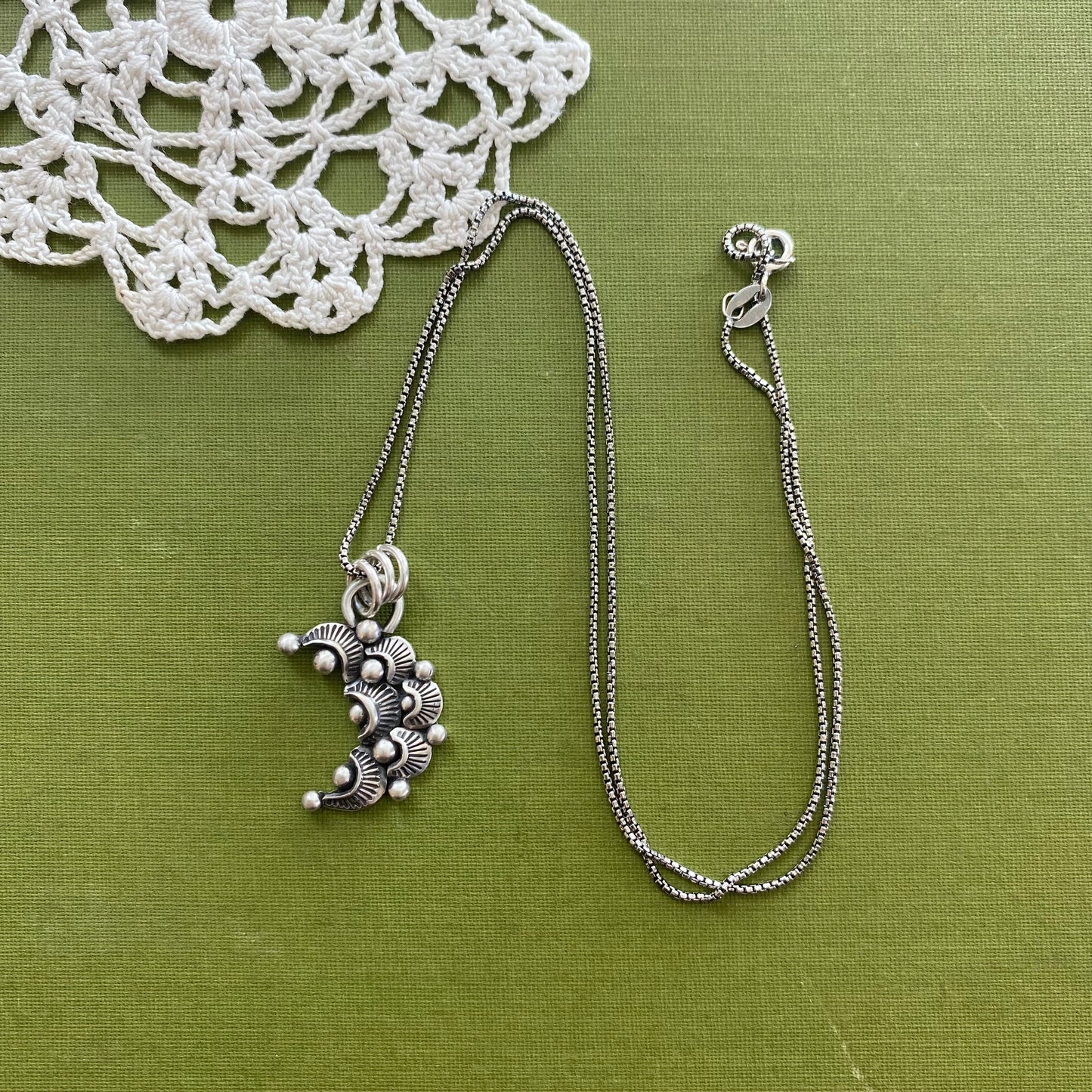 Sterling Silver Scalloped Moon Pendant