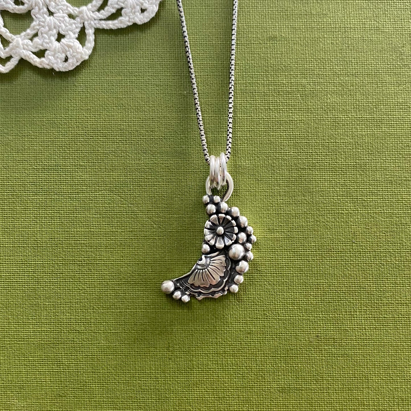 Sterling Silver Flower Moon Pendant