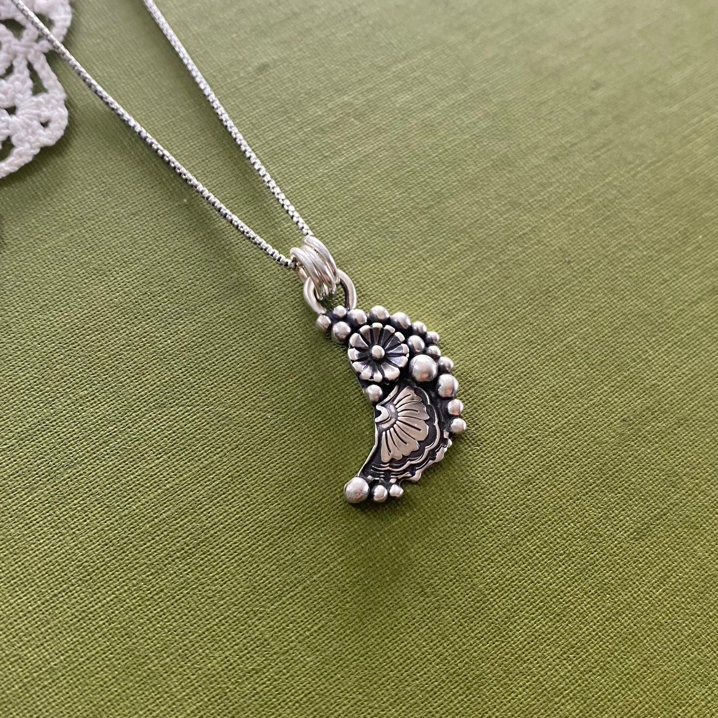 Sterling Silver Flower Moon Pendant