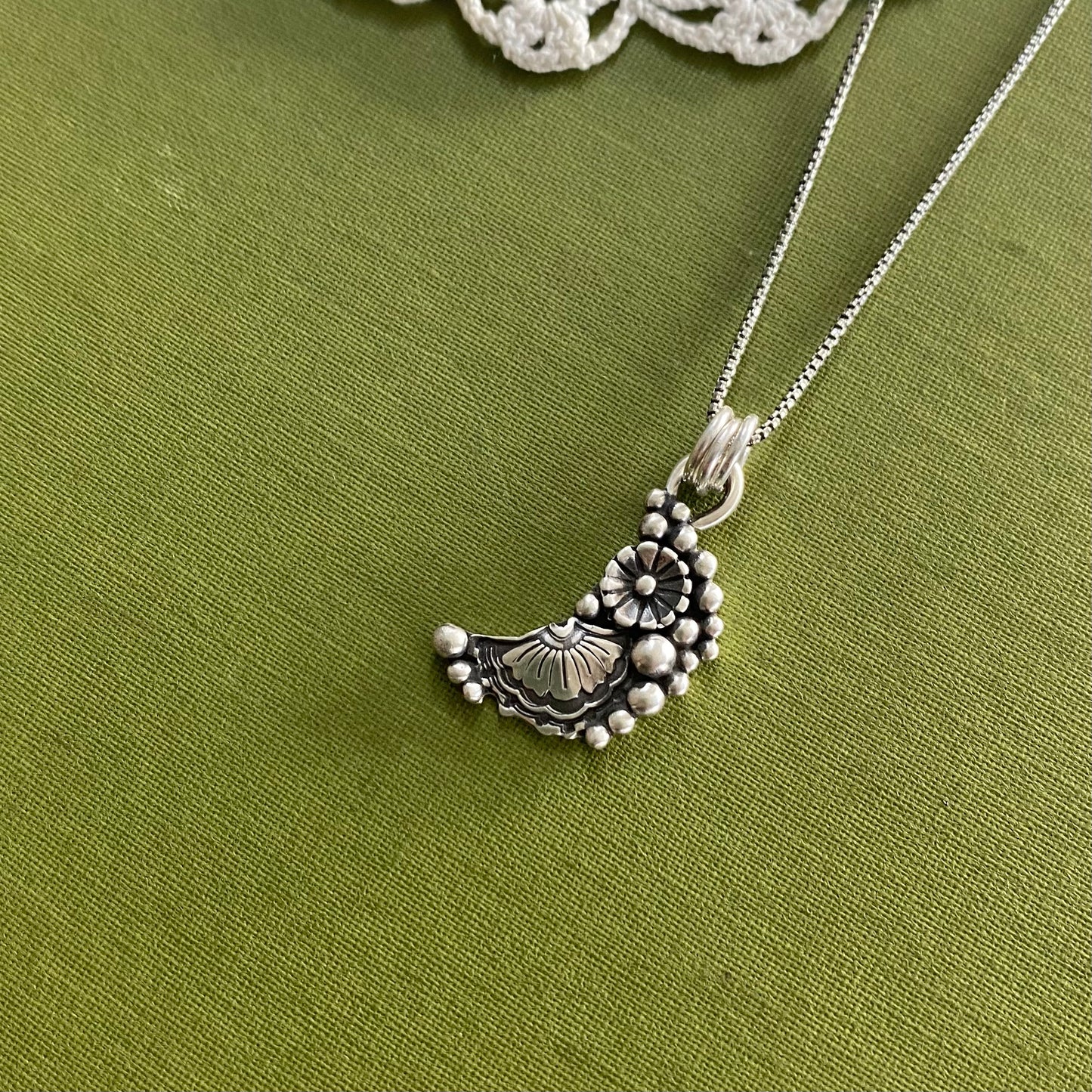 Sterling Silver Flower Moon Pendant