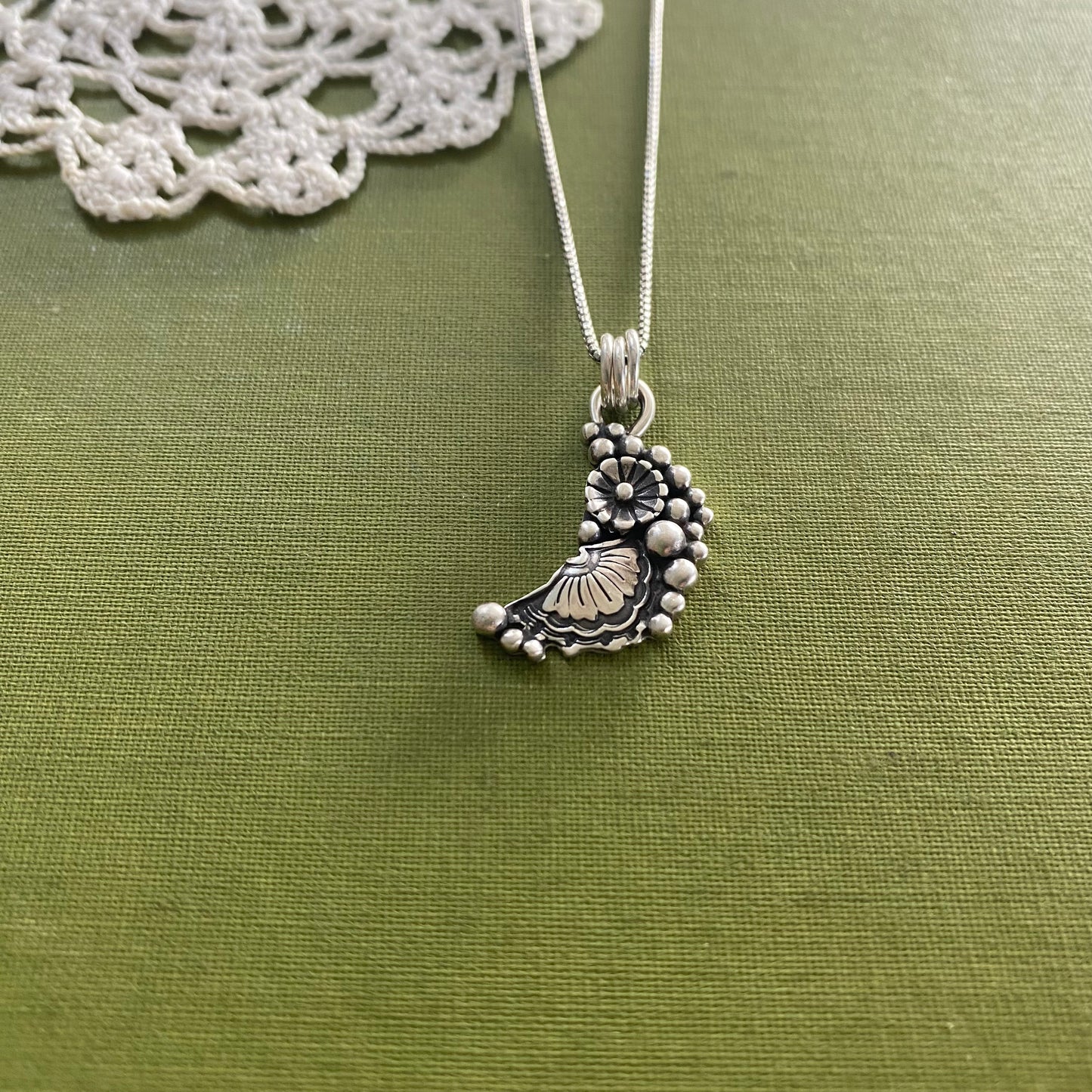 Sterling Silver Flower Moon Pendant