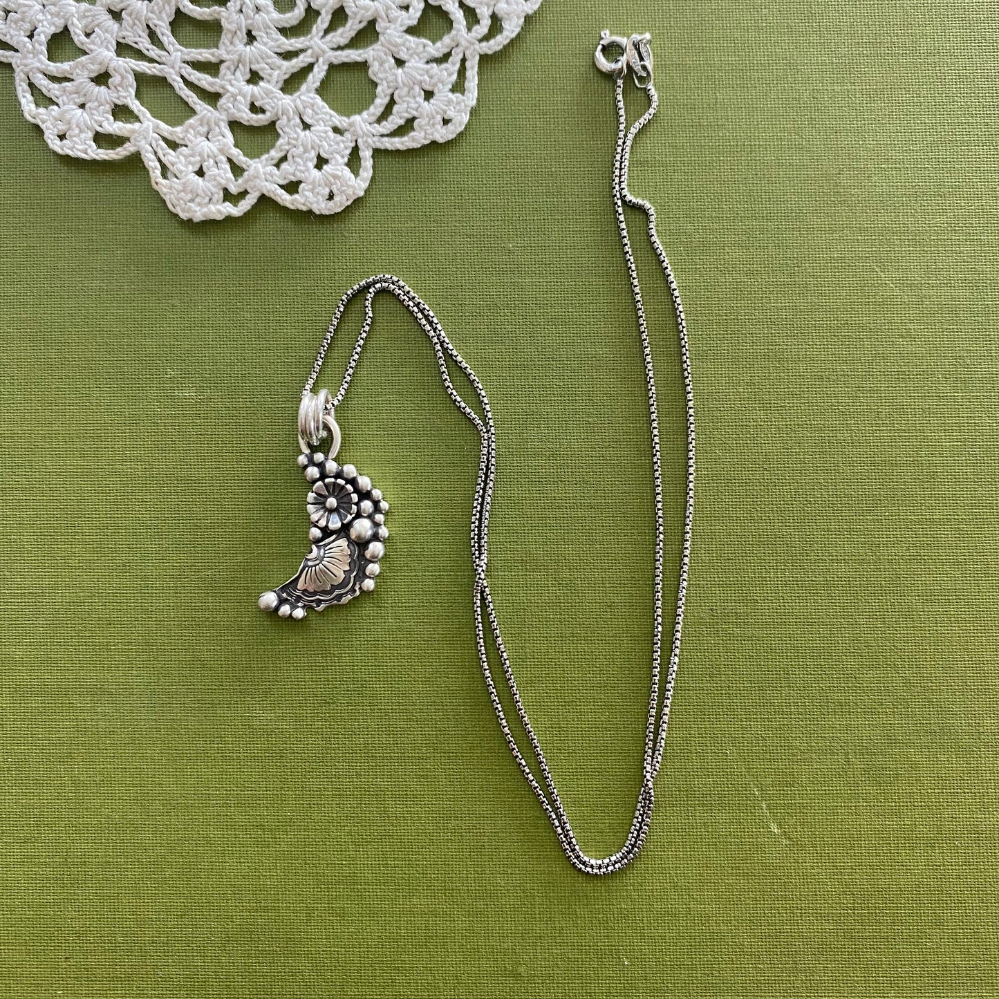 Sterling Silver Flower Moon Pendant